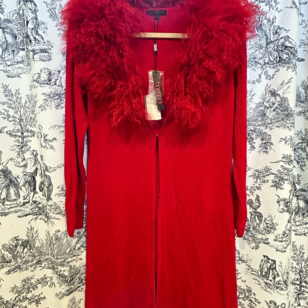 Fontana long red cardigan with detachable collar